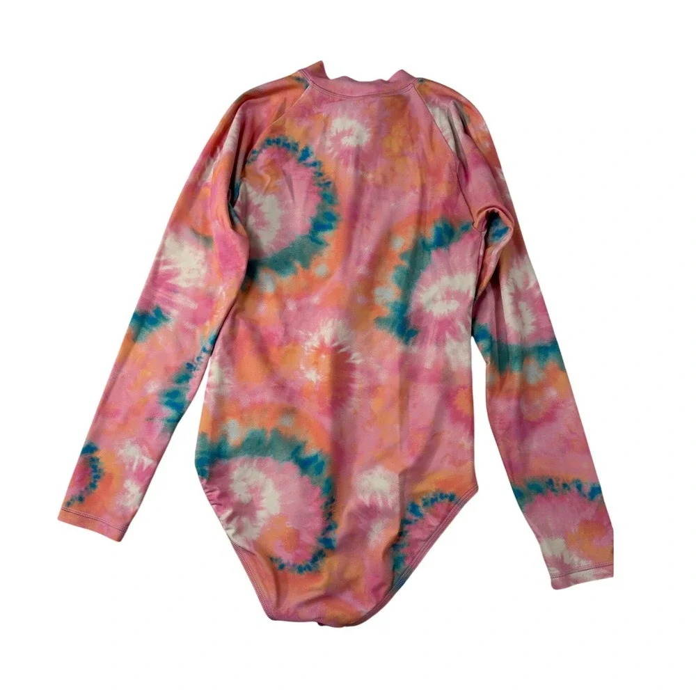 Crewcuts Girls Pink Tie Dye Long Sleeve Rash Guard Swimsuit UPF 50+ Size 14